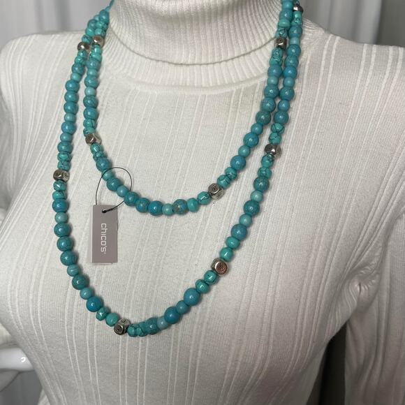 Chico's turquoise dyed stone beads with silver tone signed costume jewelry - Picture 12 of 15